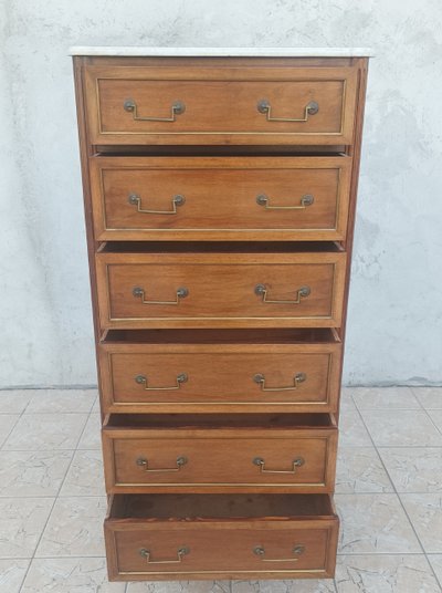 Cassettiera Luigi XVI in mogano con 6 cassetti