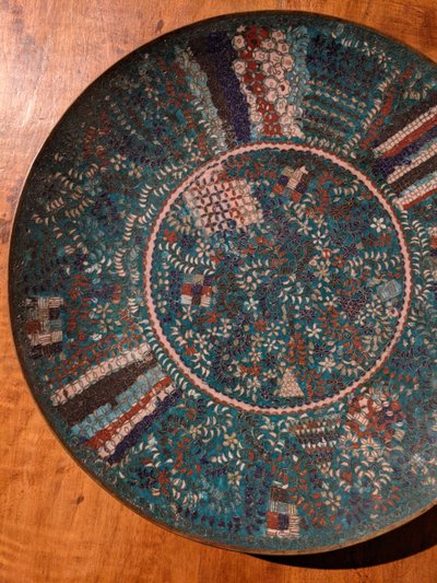 Large round cloisonné enamel dish