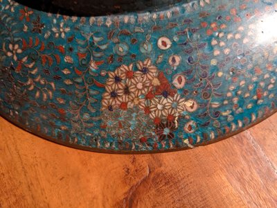 Large round cloisonné enamel dish