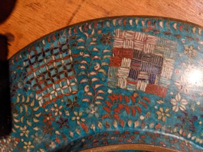 Large round cloisonné enamel dish