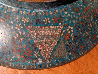 Large round cloisonné enamel dish