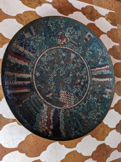 Large round cloisonné enamel dish