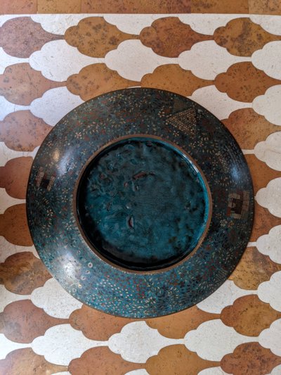 Large round cloisonné enamel dish