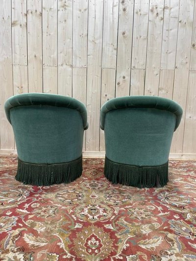 Paire de fauteuils crapaud en velours vert style Napoléon III