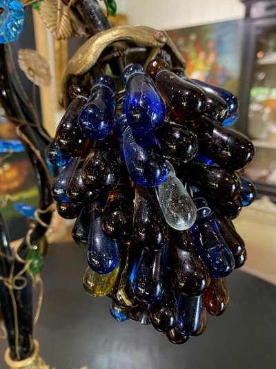 Table lamp with four light arms, globes in the shape of bunches of grapes. Murano 20th century