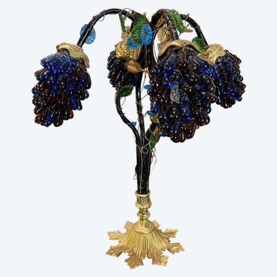 Table lamp with four light arms, globes in the shape of bunches of grapes. Murano 20th century