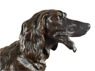 Grande animale in bronzo firmato Alfred Dubucand – Cane da caccia e lepre – XIX secolo