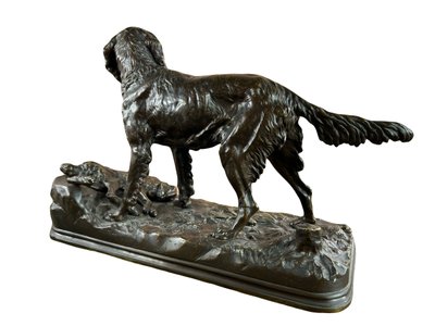 Grande animale in bronzo firmato Alfred Dubucand – Cane da caccia e lepre – XIX secolo