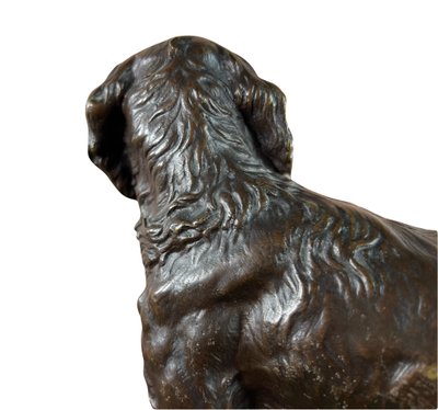 Grande animale in bronzo firmato Alfred Dubucand – Cane da caccia e lepre – XIX secolo