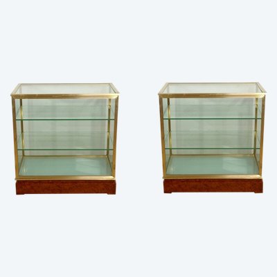 Coppia di vetrine in ottone e olmo – 1950