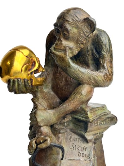 Wolfgang Hugo Rheinhold scultura in bronzo Scimmia con teschio