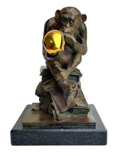 Wolfgang Hugo Rheinhold scultura in bronzo Scimmia con teschio