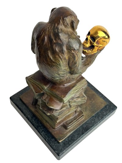 Wolfgang Hugo Rheinhold scultura in bronzo Scimmia con teschio