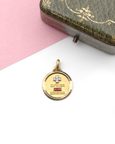Medaglia Augis Love di medie dimensioni in oro giallo 18k, medaglia vintage, ciondolo d'amore, gioiello sentimentale