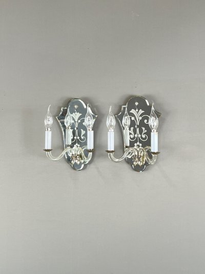 Coppia di applique in vetro di Murano e specchio, XX secolo