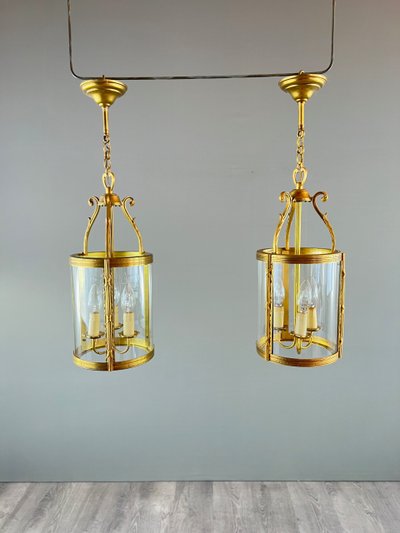 Pair of Bronze and Brass Lanterns, 20th Century