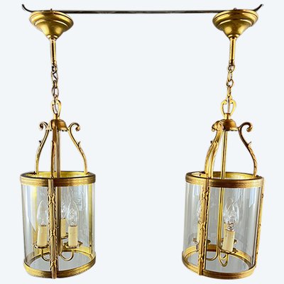 Pair of Bronze and Brass Lanterns, 20th Century
