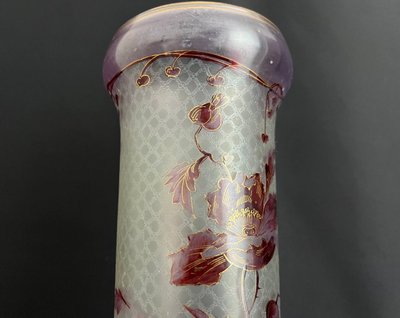 Large Art Nouveau Style Enameled Glass Vase