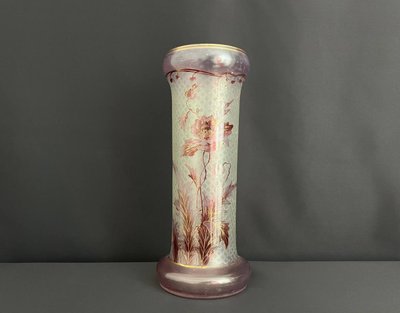 Large Art Nouveau Style Enameled Glass Vase