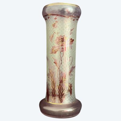 Large Art Nouveau Style Enameled Glass Vase