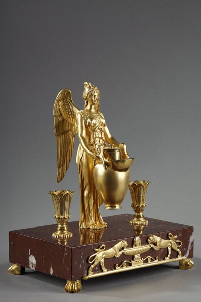 Calamaio in bronzo dorato e marmo rosso griotte, periodo Impero, inizi del XIX secolo