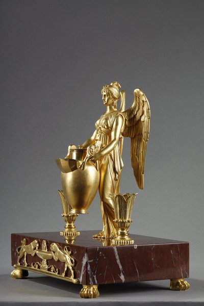 Calamaio in bronzo dorato e marmo rosso griotte, periodo Impero, inizi del XIX secolo