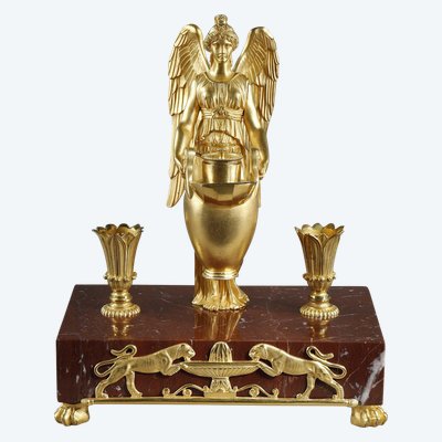Calamaio in bronzo dorato e marmo rosso griotte, periodo Impero, inizi del XIX secolo