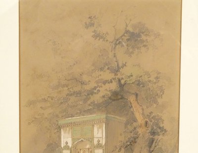 Orientalist Drawing Amedeo Preziosi Ottoman Characters Fountain 19th Century