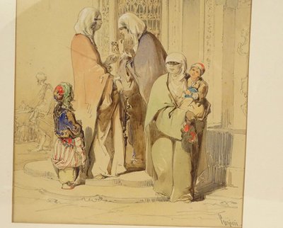 Dessin Orientaliste Amedeo Preziosi Femmes Ottomanes Enfants Istanbul XIXè