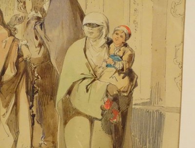 Dessin Orientaliste Amedeo Preziosi Femmes Ottomanes Enfants Istanbul XIXè