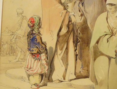 Dessin Orientaliste Amedeo Preziosi Femmes Ottomanes Enfants Istanbul XIXè