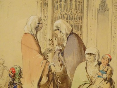 Dessin Orientaliste Amedeo Preziosi Femmes Ottomanes Enfants Istanbul XIXè