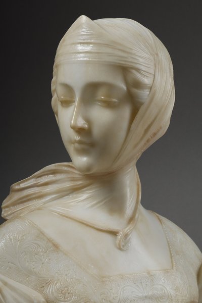 Busto di giovane donna in alabastro, firmato sul retro "A Genna" - Amadéo Gennarelli (1881-1943)