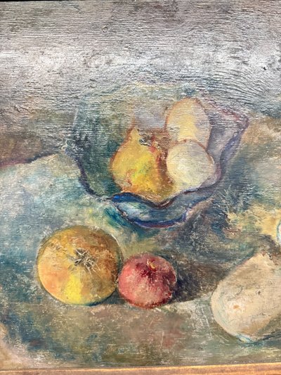 Antico dipinto ad olio, Manfredini, 1944, Trieste, natura morta, 47x38 cm