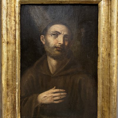 Antikes Ölgemälde auf Holz aus dem 18. Jahrhundert, Heiliger Franziskus