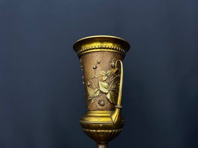 Decorative vase in gilded bronze and red marble