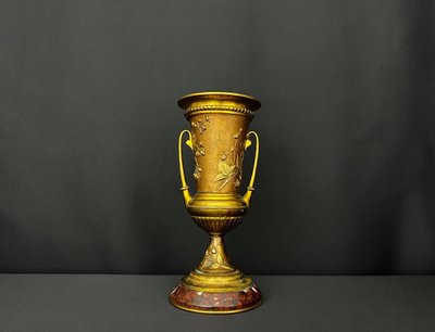 Decorative vase in gilded bronze and red marble