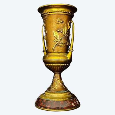 Decorative vase in gilded bronze and red marble