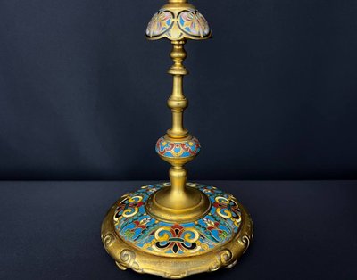 Pair of gilt bronze and champlevé enamel candlesticks – Ferdinand Barbedienne