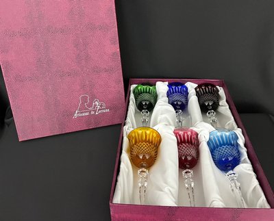 Set of 6 double-walled cut crystal wine glasses