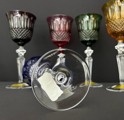Set of 6 double-walled cut crystal wine glasses