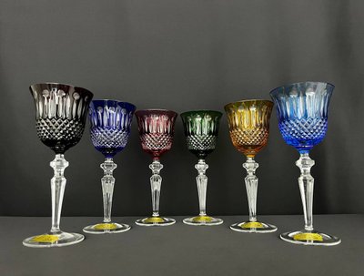 Set of 6 double-walled cut crystal wine glasses