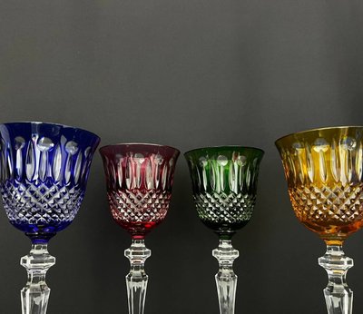 Set of 6 double-walled cut crystal wine glasses