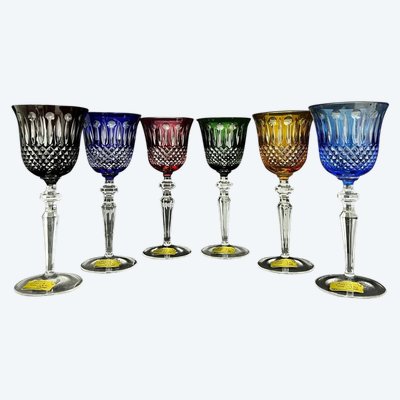 Set of 6 double-walled cut crystal wine glasses