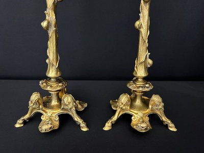 Pair of Louis XV style gilt bronze candlesticks