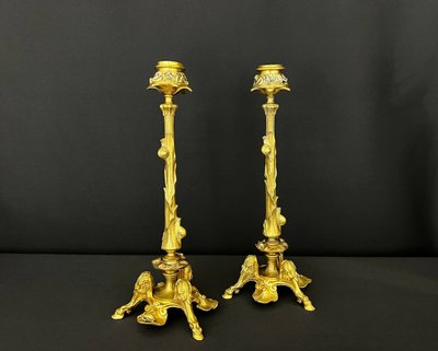 Pair of Louis XV style gilt bronze candlesticks