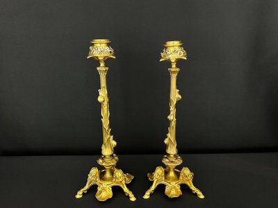 Pair of Louis XV style gilt bronze candlesticks