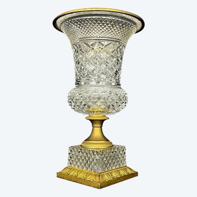 Vaso mediceo in cristallo molato e bronzo 