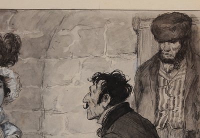 Ink and gouache drawing 'The Visit' Édouard François Zier (1856-1924)