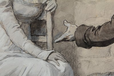 Ink and gouache drawing 'The Visit' Édouard François Zier (1856-1924)